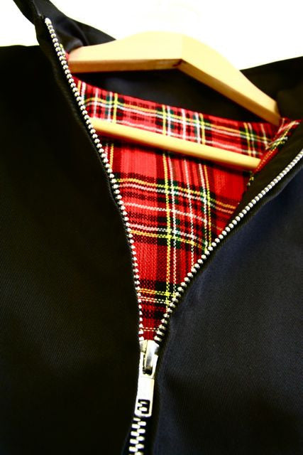 Black Classic Harrington Style Jacket Knightsbridge Tartan Lined